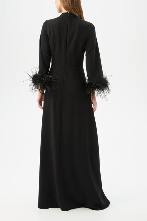 Trina Turk Montmarte Feathre Trim Maxi Dress In Black