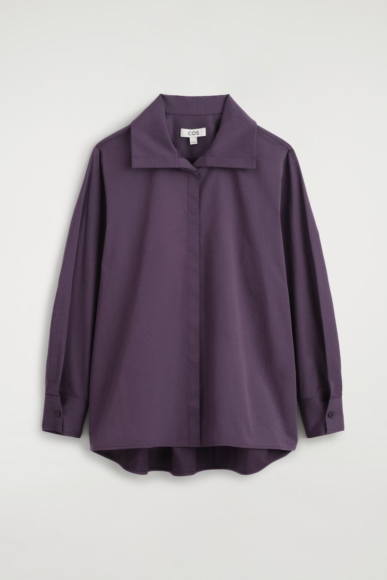 Oversized Folded-Collar Cotton Shirt, Alternate, color, DARK PURPLE