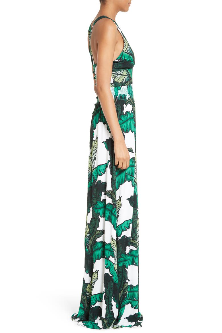 Print Jersey Crisscross Maxi Dress, Alternate, color, GREEN LEAVES