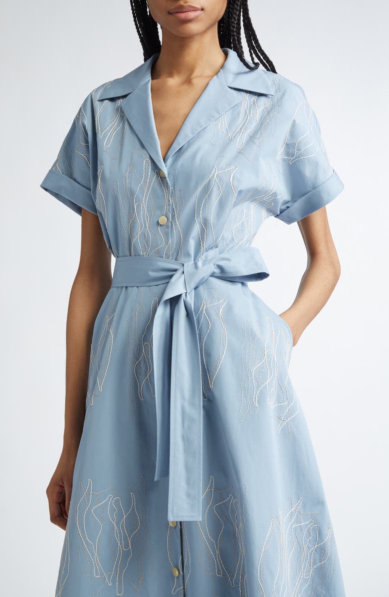 Lafayette 148 New York Gestures Embroidered Cotton Belted Shirtdress, Alternate, color, 
