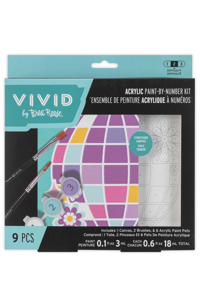 Brea Reese Vivid Acrylic Mini Paint By Number Kit, Disco Ball, 6 x 6 Inch, Main, color, Multicolored