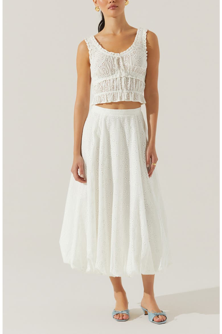 Kissel Embroidered Eyelet Bubble Hem Cotton Midi Skirt, Alternate, color, WHITE