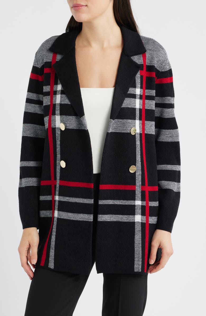 KASPER Double Breasted Coatigan, Main, color, Black Multi