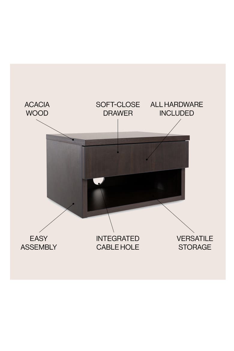 Ettore Modern Floating Nightstand, Wall-Mounted Bedside Table with 1-Drawer Open Cubby Storage Space for Bedroom, Alternate, color, Black