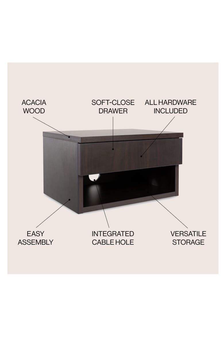 JONATHAN Y Ettore Mid-Century Modern Floating Wall Mounted Nightstand with Soft-Close Drawer and Cable Hole, Alternate, color, Black