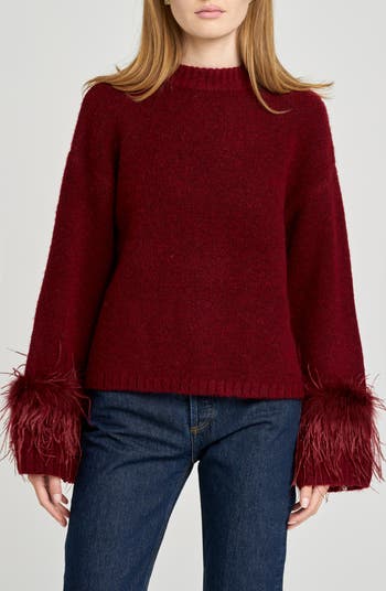 Pia Feather Trim Mock Neck Sweater
