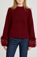 WAYF Pia Feather Trim Mock Neck Sweater