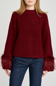 WAYF Pia Feather Trim Mock Neck Sweater