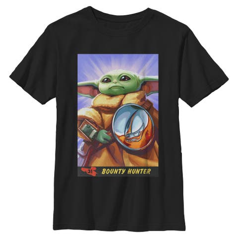 Boy's Star Wars The Mandalorian and Grogu The Child Bounty Hunter Comic Art  Graphic T-Shirt