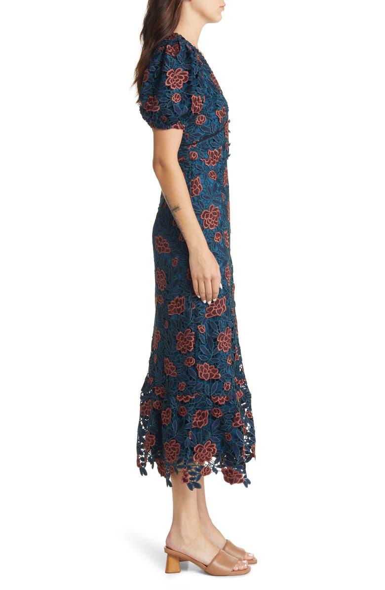 Adelyn Rae Floral Guipure Lace Sheath Dress, Alternate, color, Teal