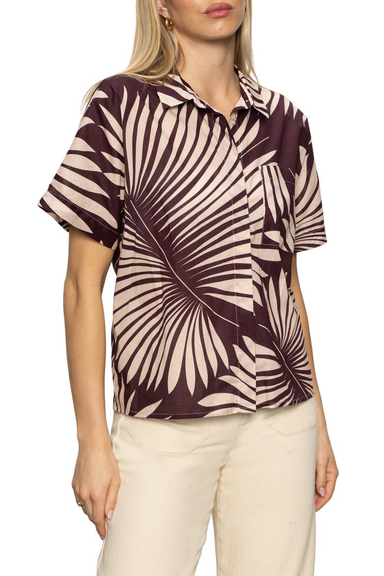 Sanc Souvenir Fron Print Cotton Camp Shirt, Main, color, MESA PALM
