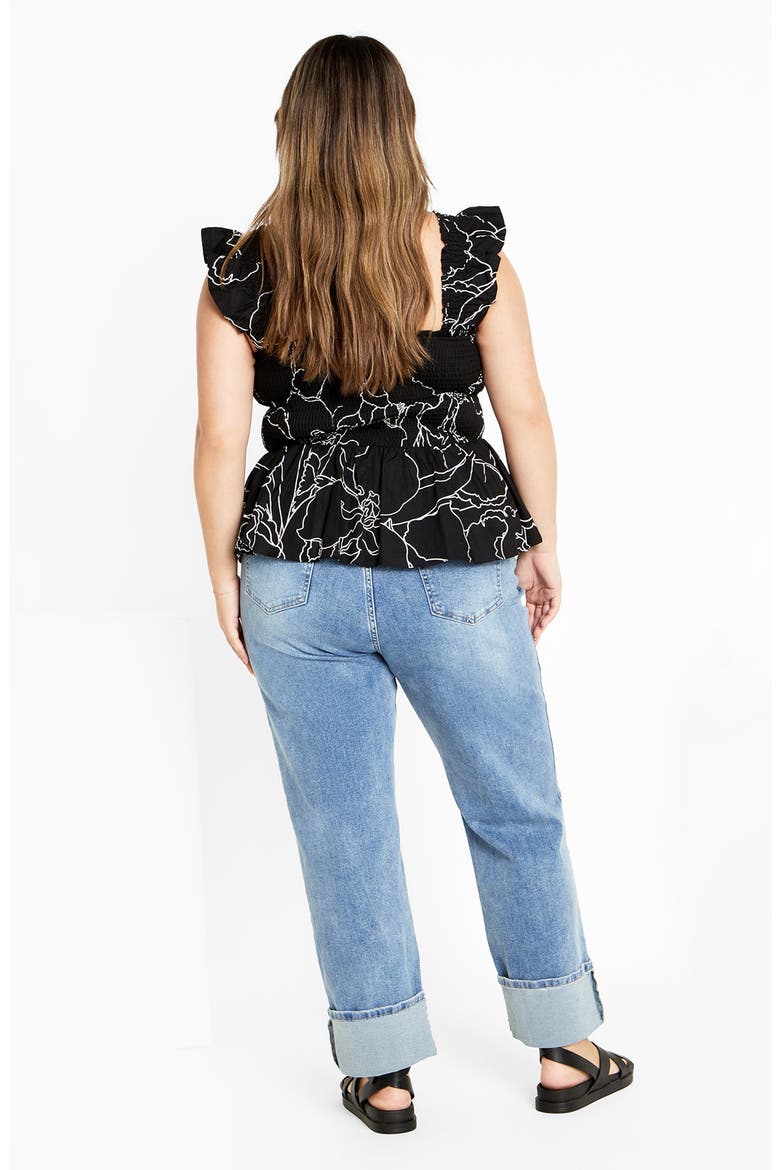 Marli Flutter Sleeve Smocked Top, Alternate, color, BLK WILD FLOWER