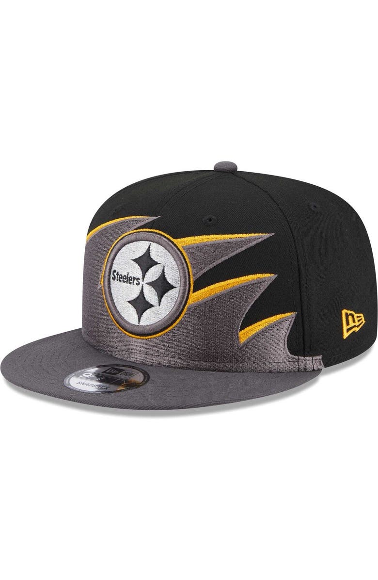 New Era Men's New Era Black Pittsburgh Steelers Tidal Wave 9FIFTY Snapback Hat, Main, color,