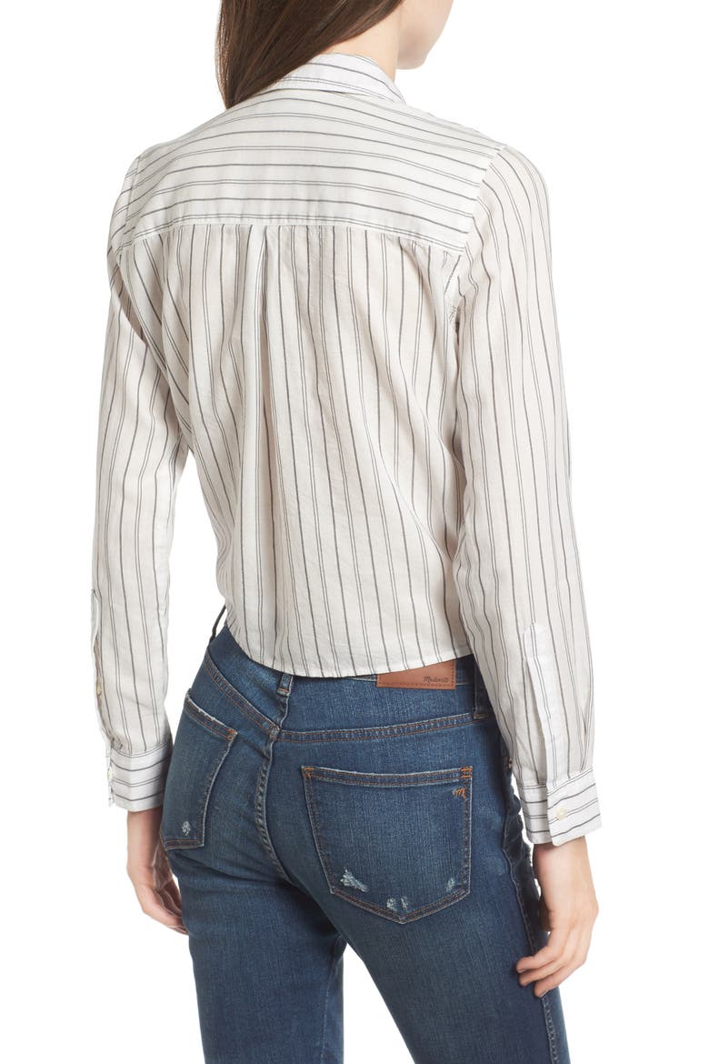 Stripe Tie Front Cotton Shirt, Alternate, color, BLACK WHITE STRIPE