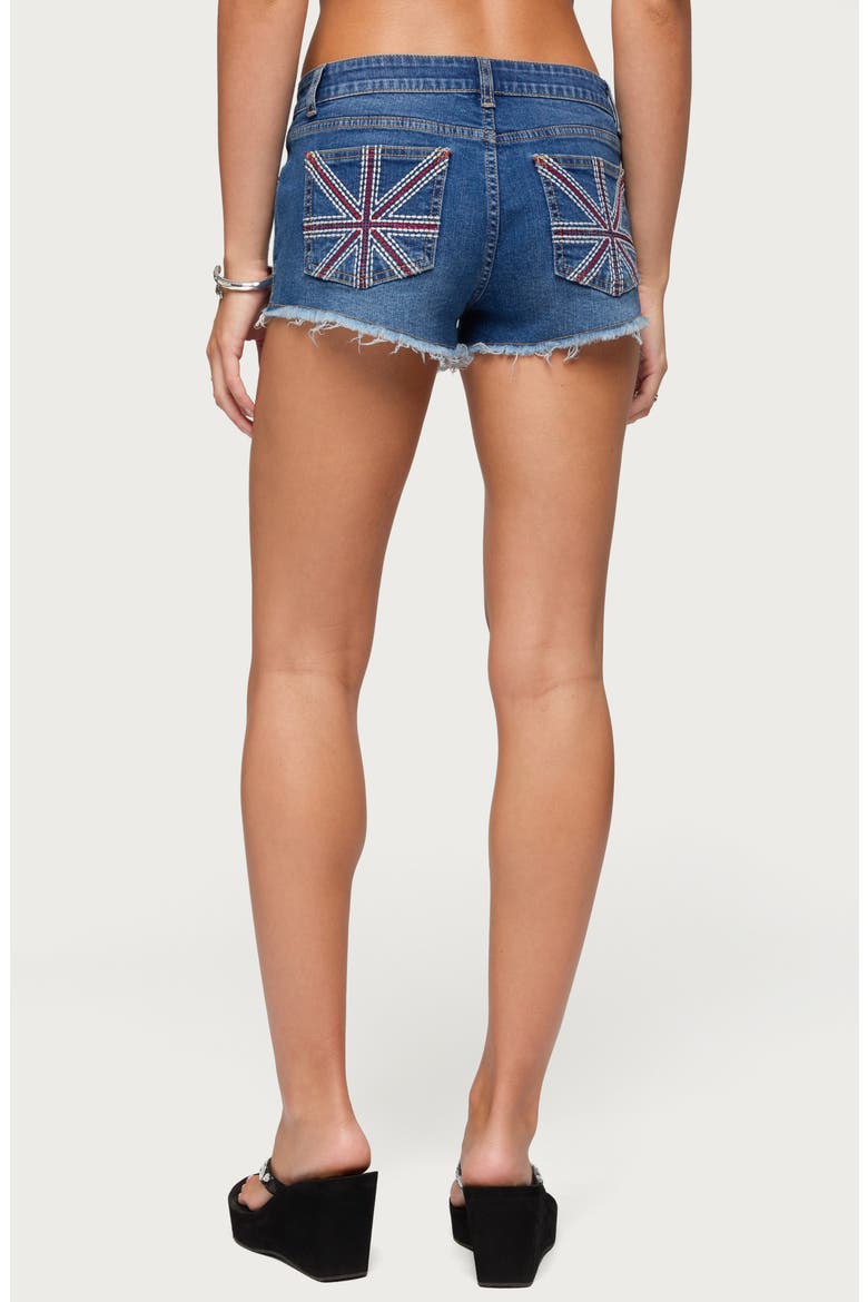 Union Jack Low Rise Denim Shorts, Alternate, color, BLUE-WASHED
