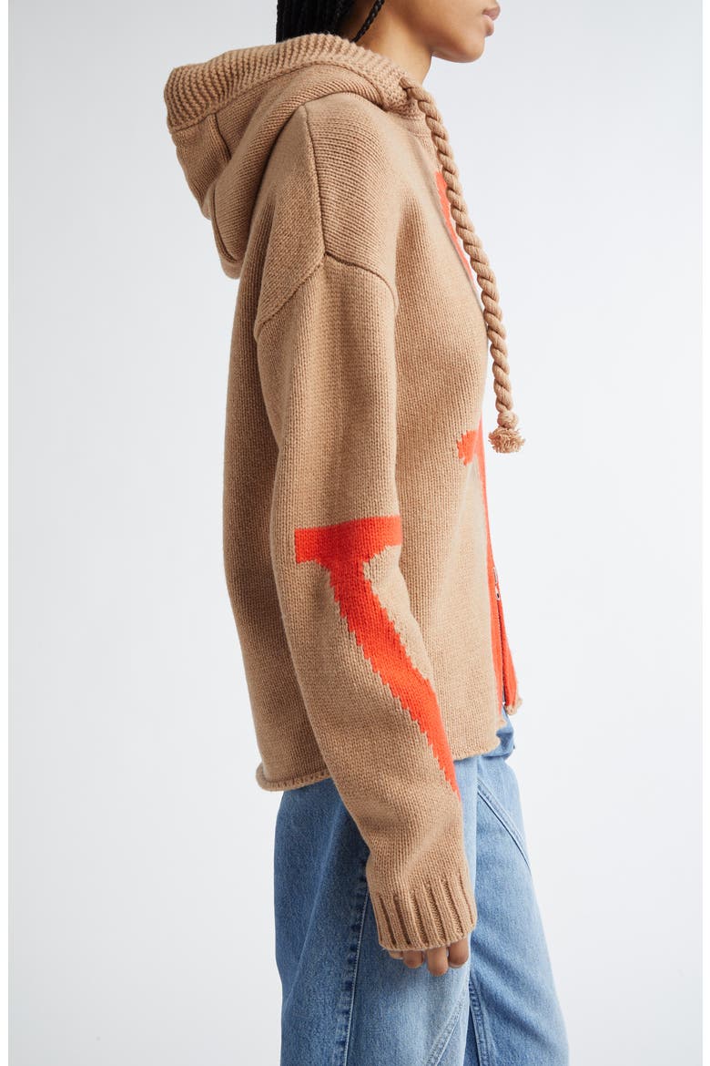 Anchor Intarsia Hooded Wool Zip Sweater, Alternate, color, BEIGE