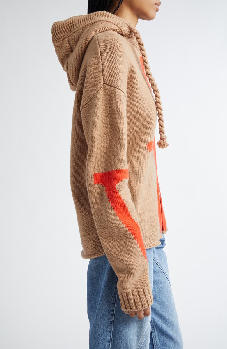 JW Anderson Anchor Intarsia Hooded Wool Zip Sweater, Alternate, color, 