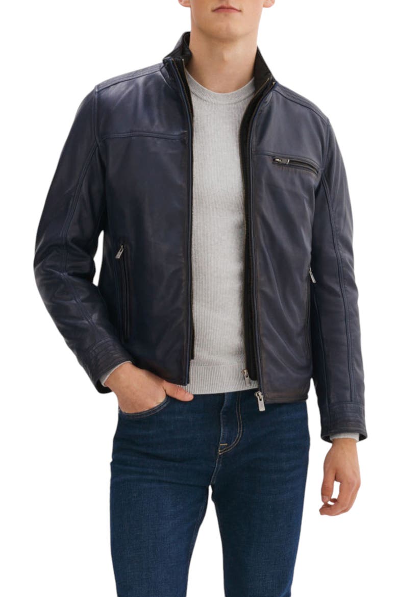 Lambskin Leather Jacket, Main, color, NAVY