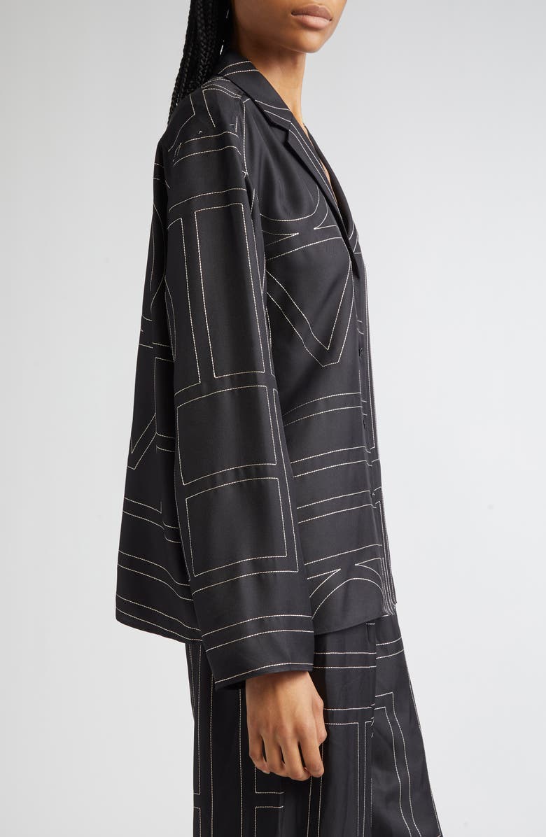 TOTEME Monogram Silk Pajama Top, Alternate, color, Black Monogram