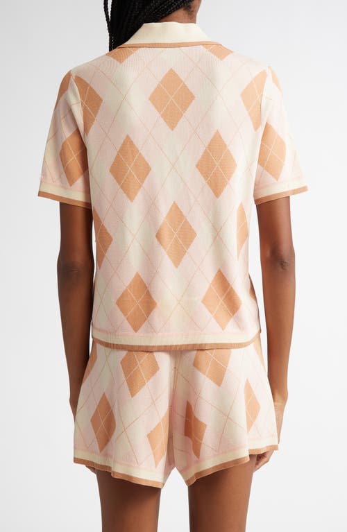 Zimmermann Acacia Argyle Piqué Knit Polo In Pink Argyle