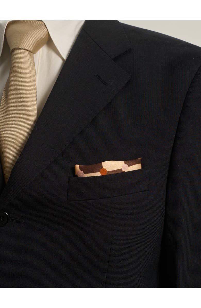 Lost Pattern Checkerboard Pocket Square, Alternate, color, Coffee