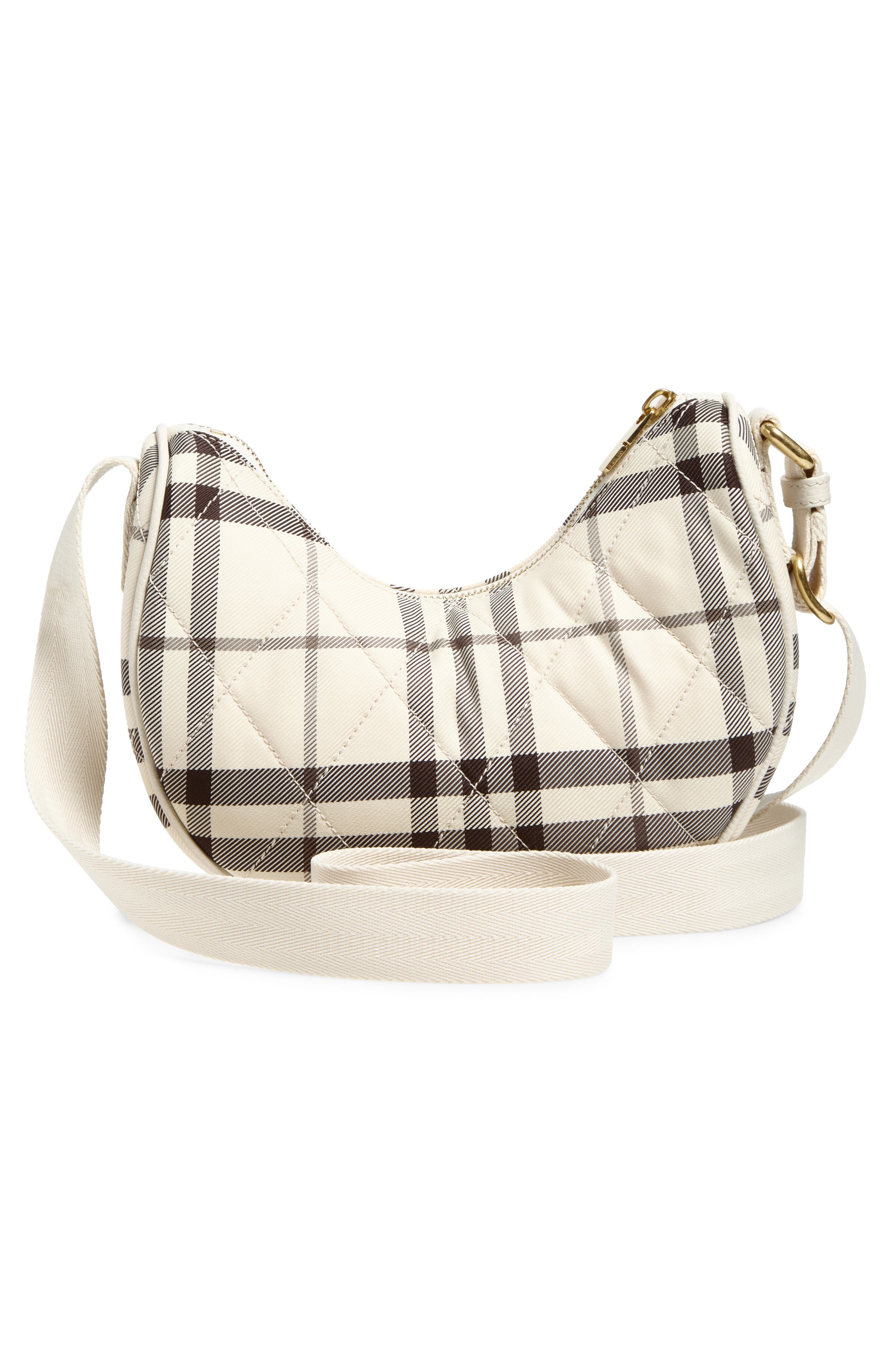 Burberry Horseshoe Check Quilted Twill Crossbody Bag, Alternate, color, Light Beige