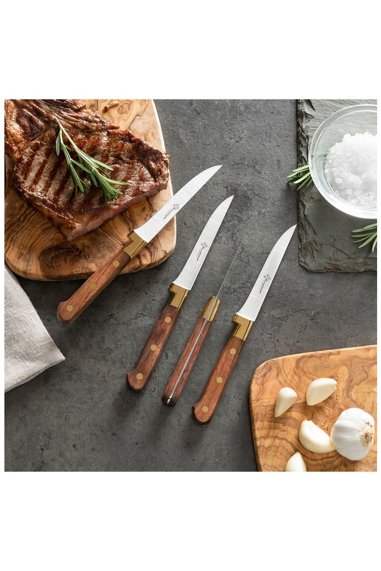 Au Nain Prince Gastronome Steak Knives - Set of 4, Alternate, color, WOOD AND GOLD BRASS