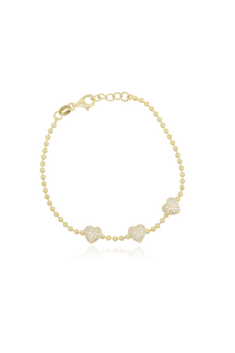CZ Heart Trio Bead Bracelet, Main, color, Gold Plated Sterling Silver