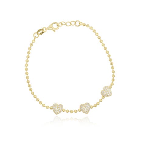 CZ Heart Trio Bead Bracelet