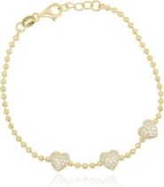 The Lovery Fine Jewelry CZ Heart Trio Bead Bracelet