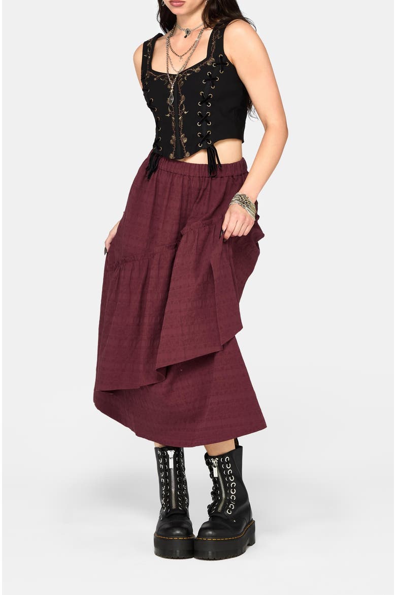 Lysandra Ruffle Midi Skirt, Alternate, color, Burgundy
