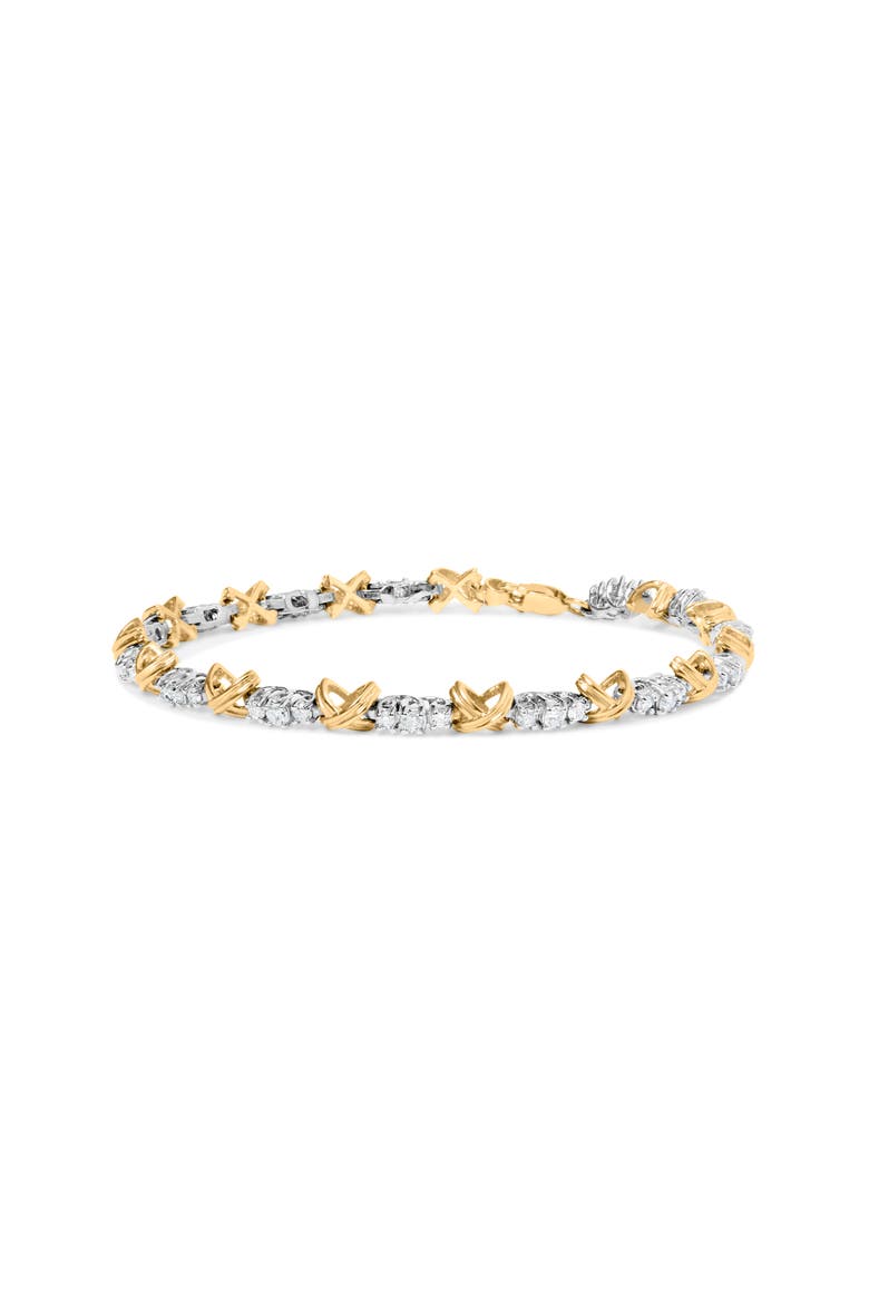10K Two-Tone Gold 1.00 Cttw Diamond X-Link Link Bracelet, Main, color, Yellow Gold