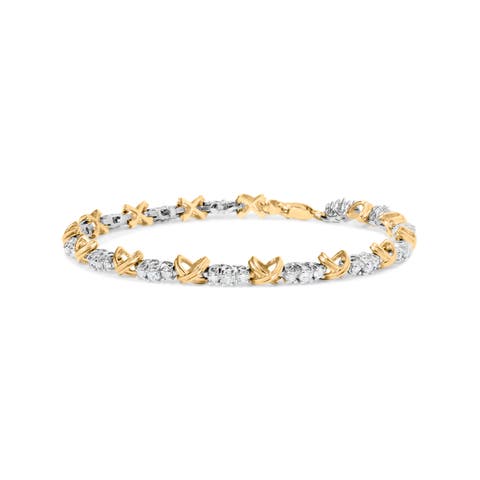 10K Two-Tone Gold 1.00 Cttw Diamond X-Link Link Bracelet