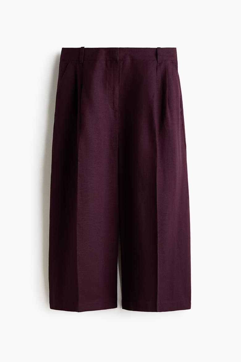 Wide-leg Linen-blend Culottes, Alternate, color, Dark purple