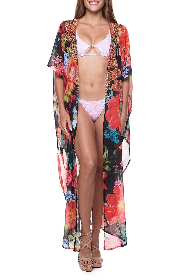 Floral Caftan Duster, Main, color, BLACK