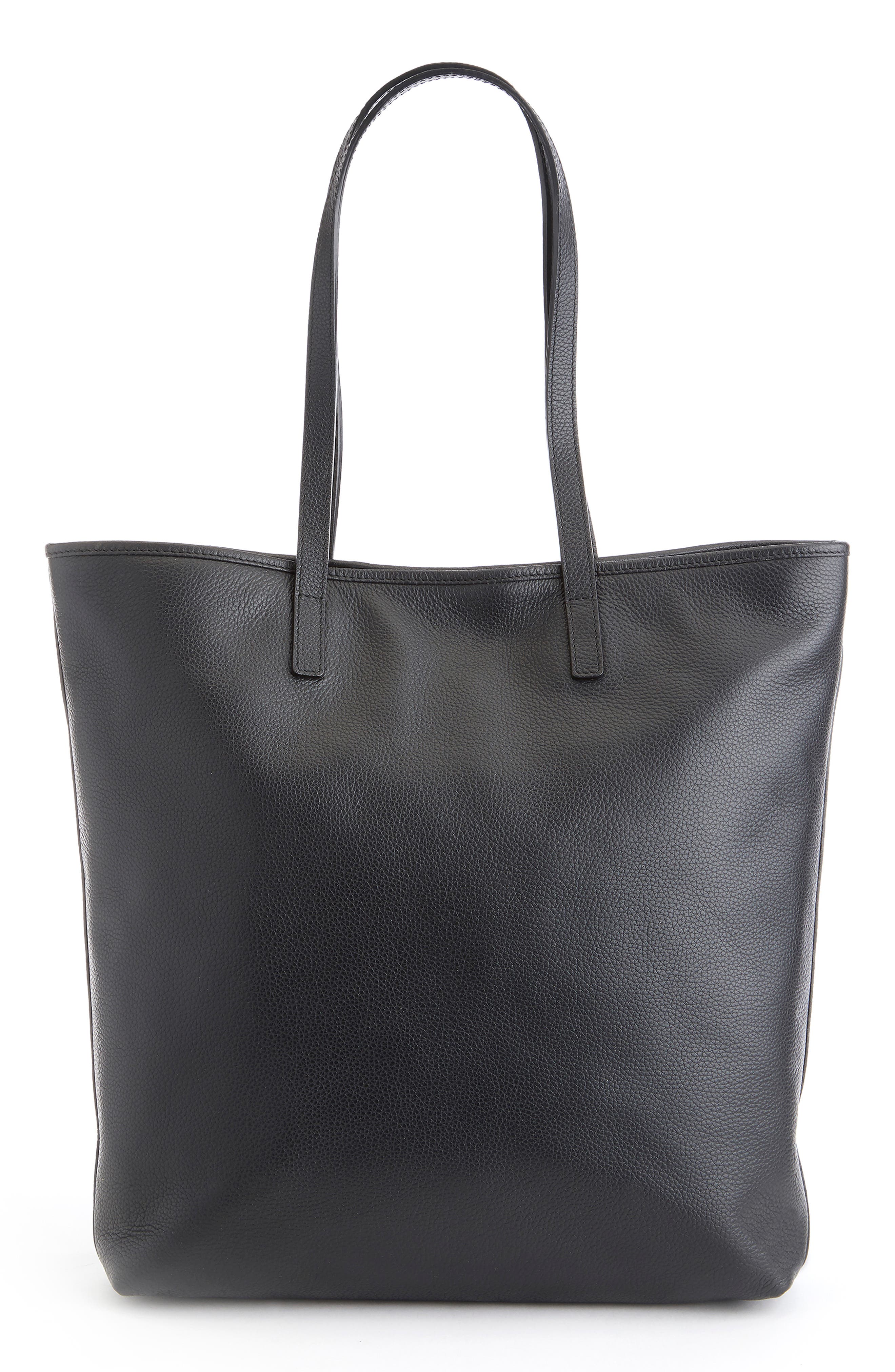 ROYCE New York Tall Leather Tote with Wristlet, Main, color, Black