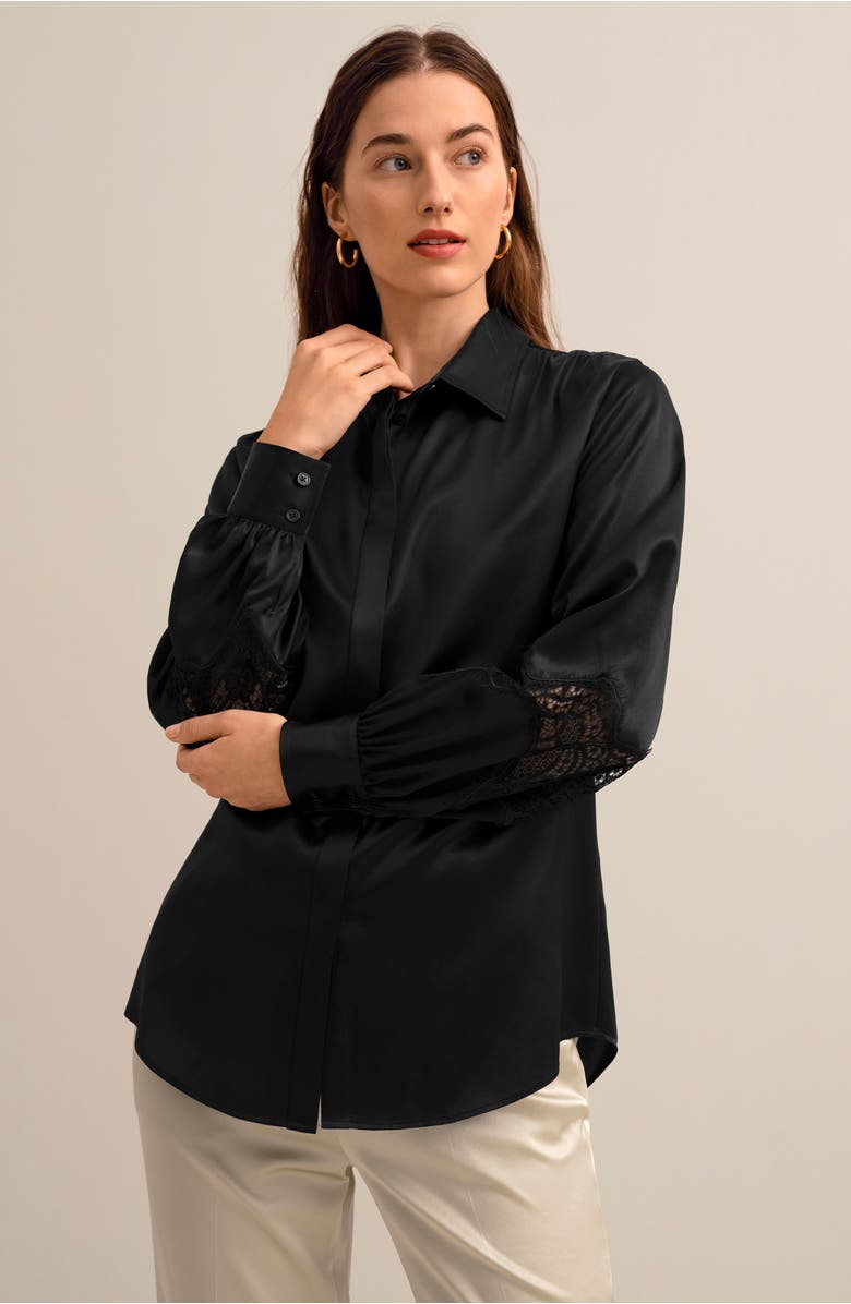 Lilysilk The Armeria Lace Silk Blouse, Alternate, color, Black