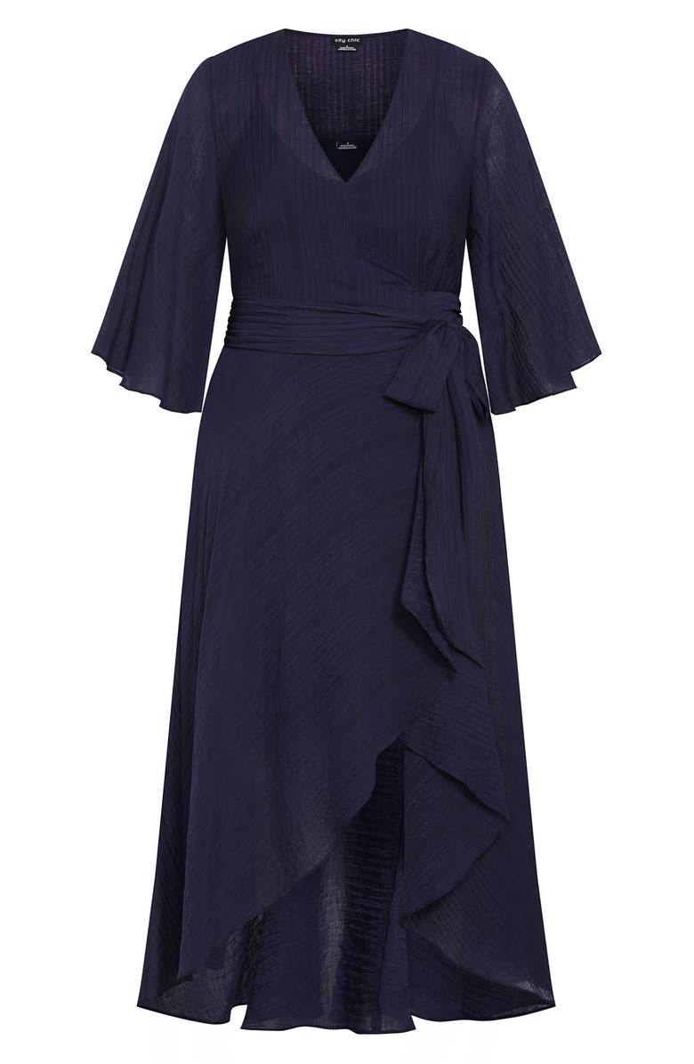 City Chic The Kira High-Low Ruffle Wrap Maxi Dress, Alternate, color, Navy