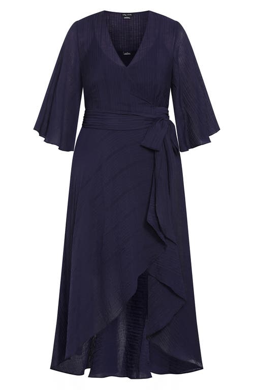 City Chic The Kira High-low Ruffle Wrap Maxi Dress In Blue