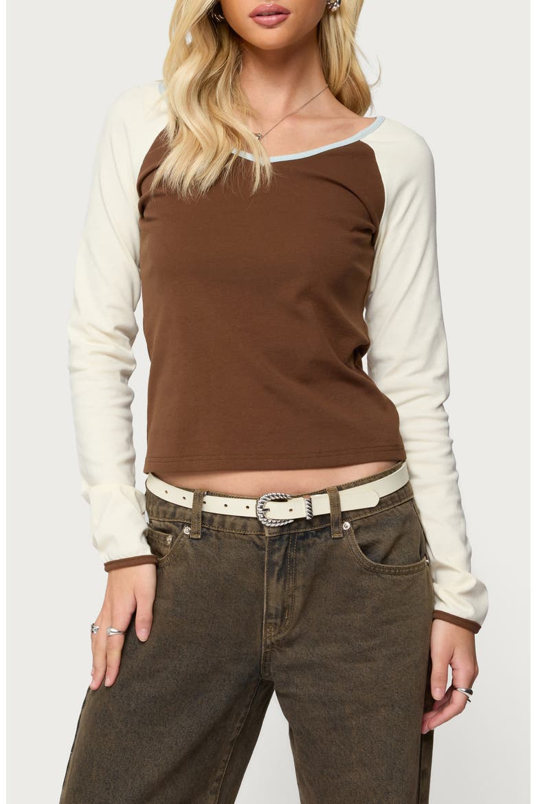 Ronie Contrast Raglan Sleeve Stretch Cotton T-Shirt, Main, color, BROWN