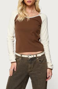 EDIKTED Ronie Contrast Raglan Sleeve Stretch Cotton T-Shirt