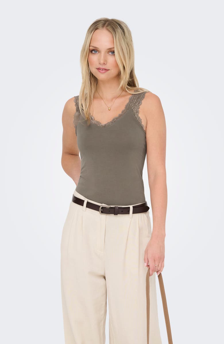Only Free Lace Trim Sleeveless Top, Alternate, color, Walnut
