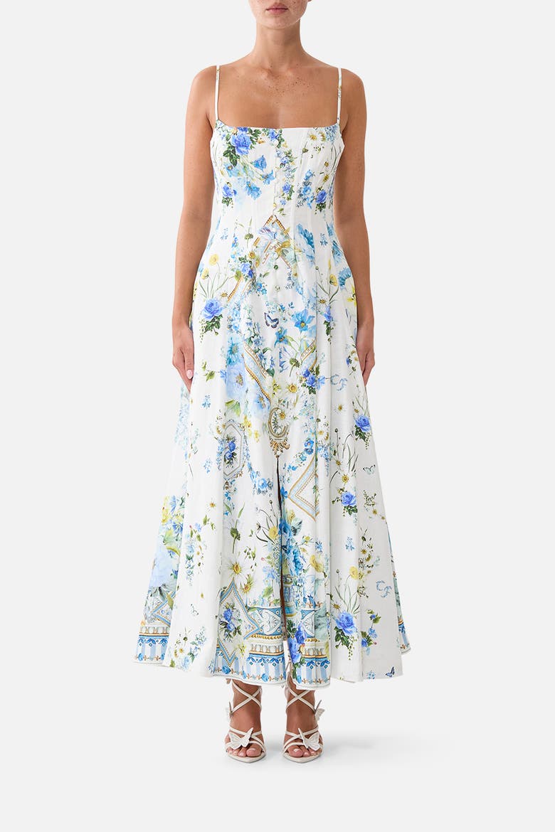 Corset Dress With Long Flared Skirt, Main, color, Dandelion Skies