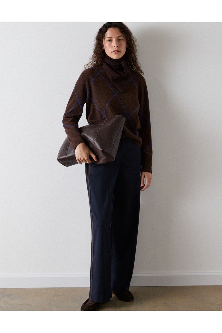 Wool Contrast Diamond Knit Jumper, Main, color, Brwn/Multi