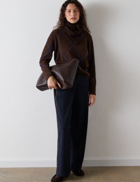 Wool Contrast Diamond Knit Jumper