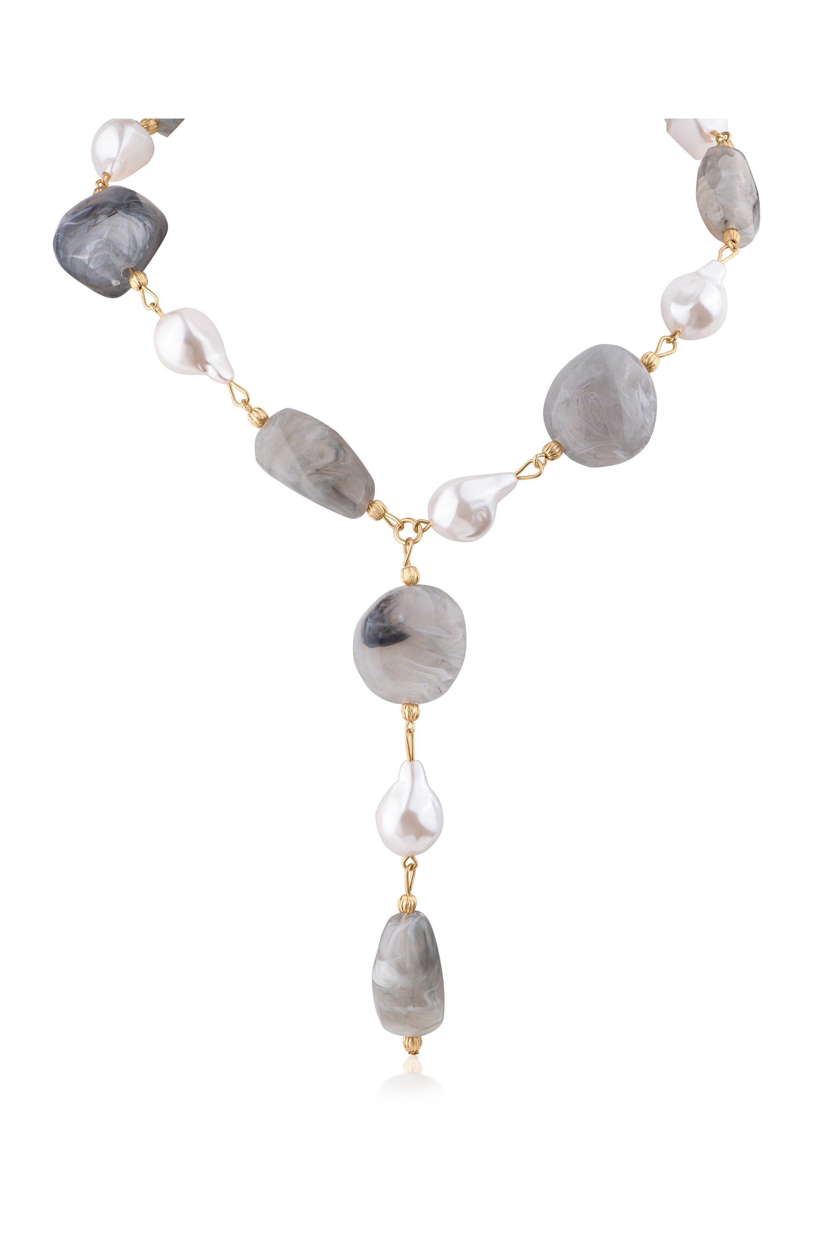 Imitation Pearl & Resin Y-Necklace