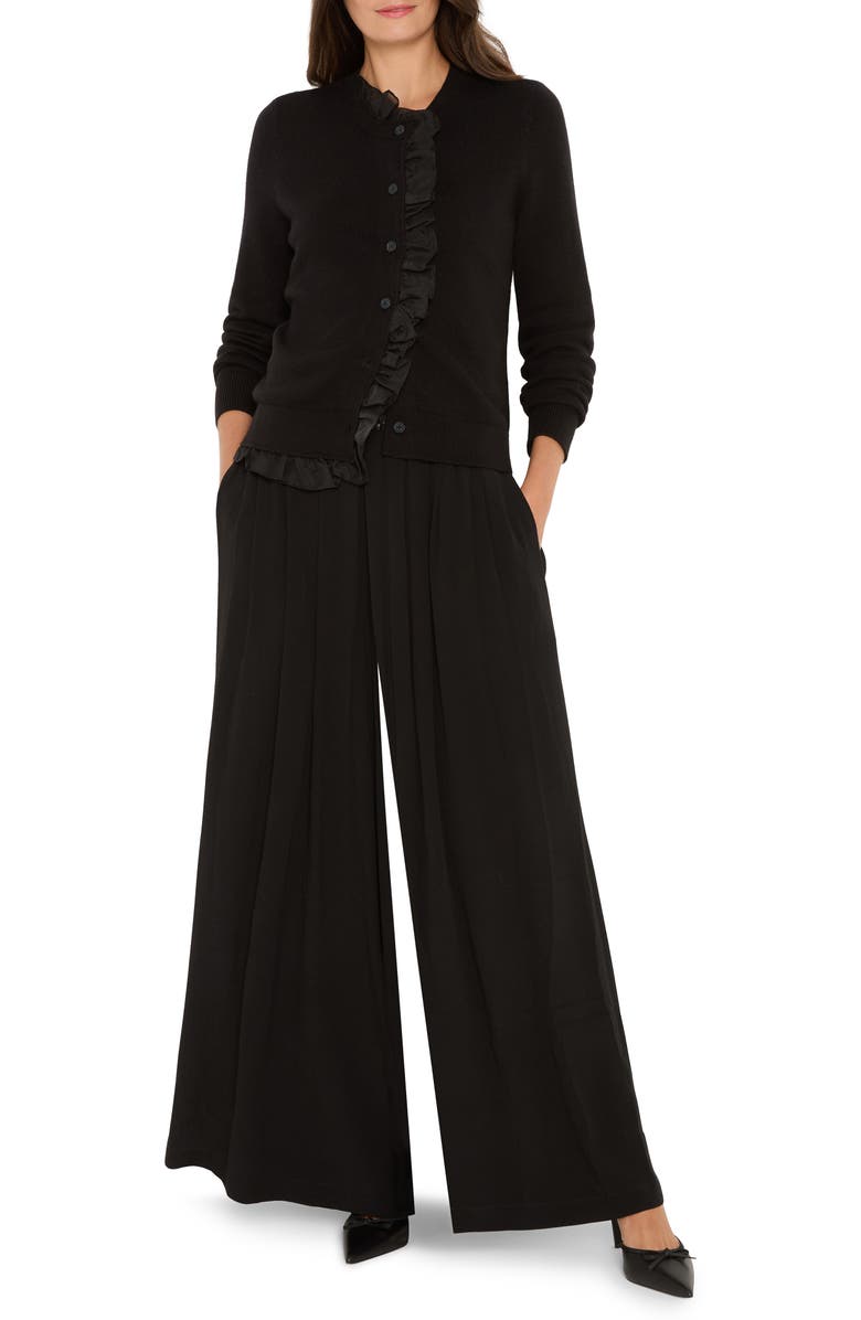 NIC+ZOE Faux Leather Waistband Wide Leg Pants, Alternate, color, Black Onyx