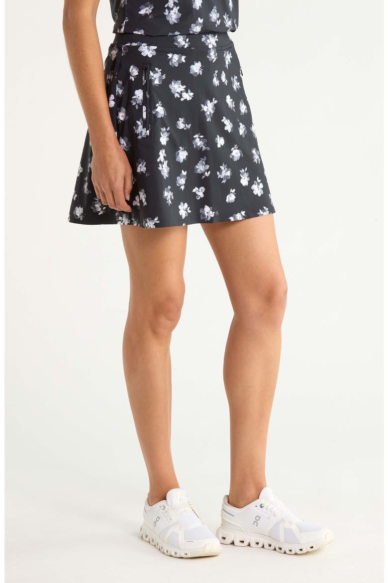 Moody Floral Silky Tech Performance Skort, Alternate, color, ONYX