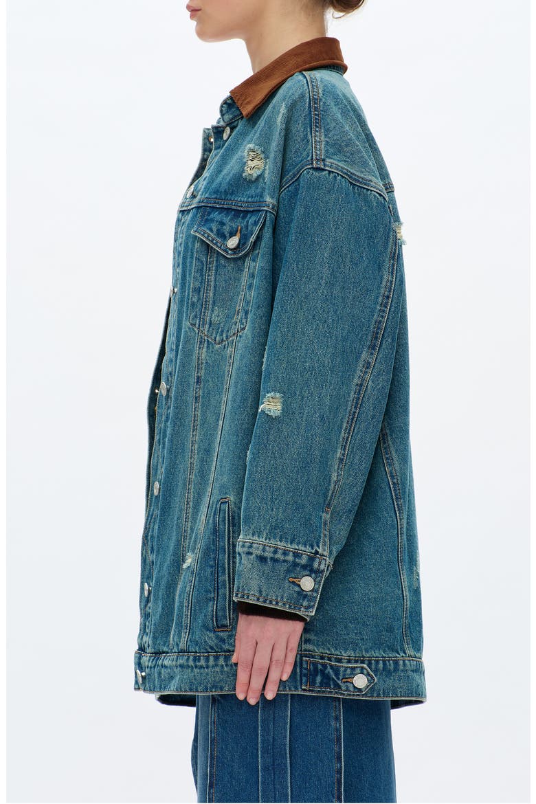 Distressed Oversized Denim Jacket, Alternate, color, RETRO MEDIUM BLUE