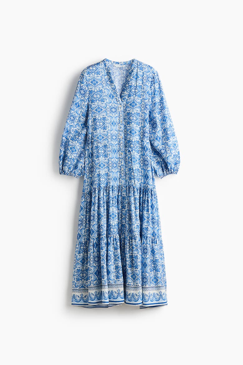 Printed Tiered Dress, Alternate, color, Cream/patterned